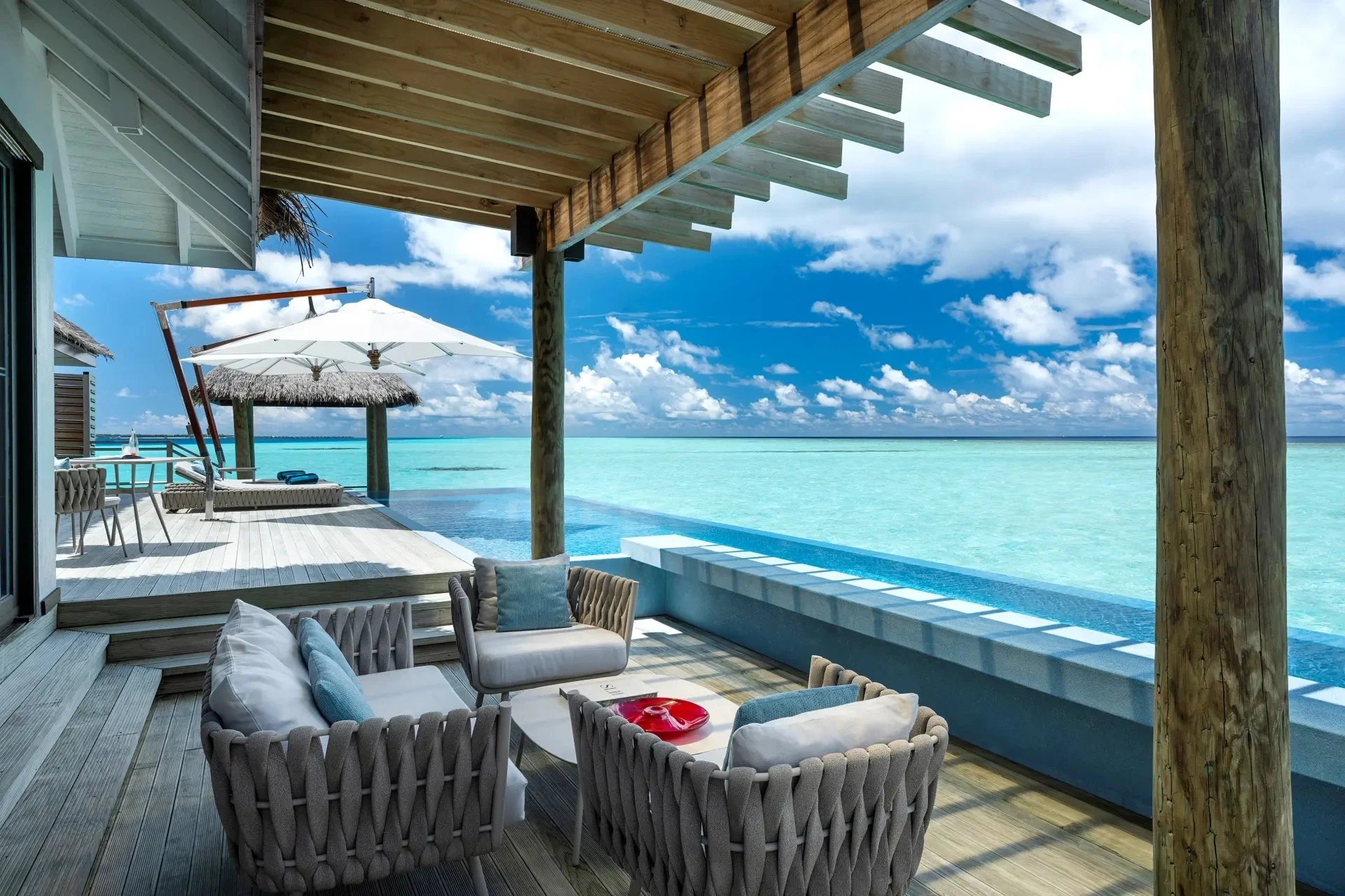 An overwater terrace and private pool at Niva Velassaru Maldives