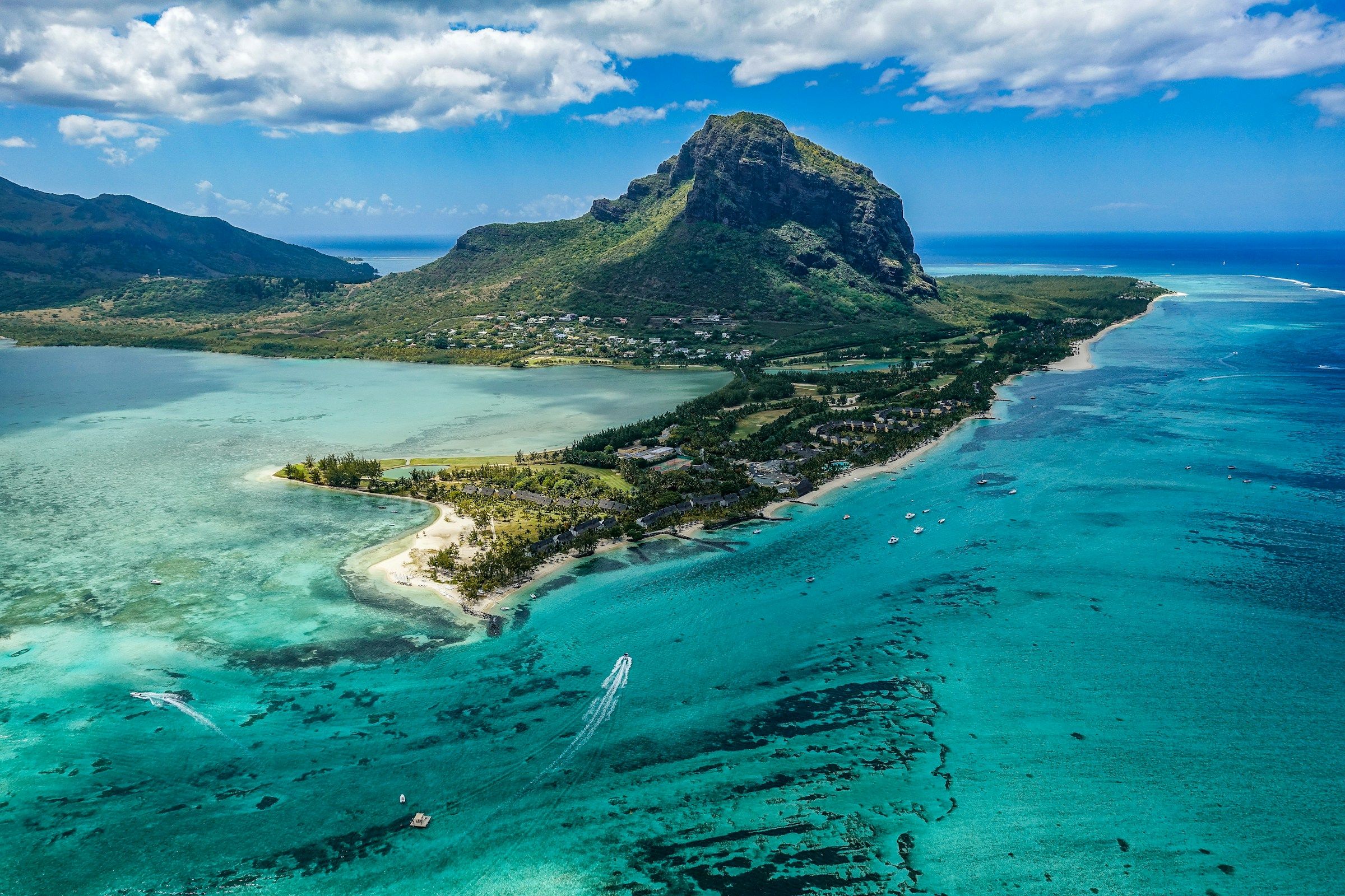 Le Morne Brabant rising above the lagoon in south-west Mauritius.