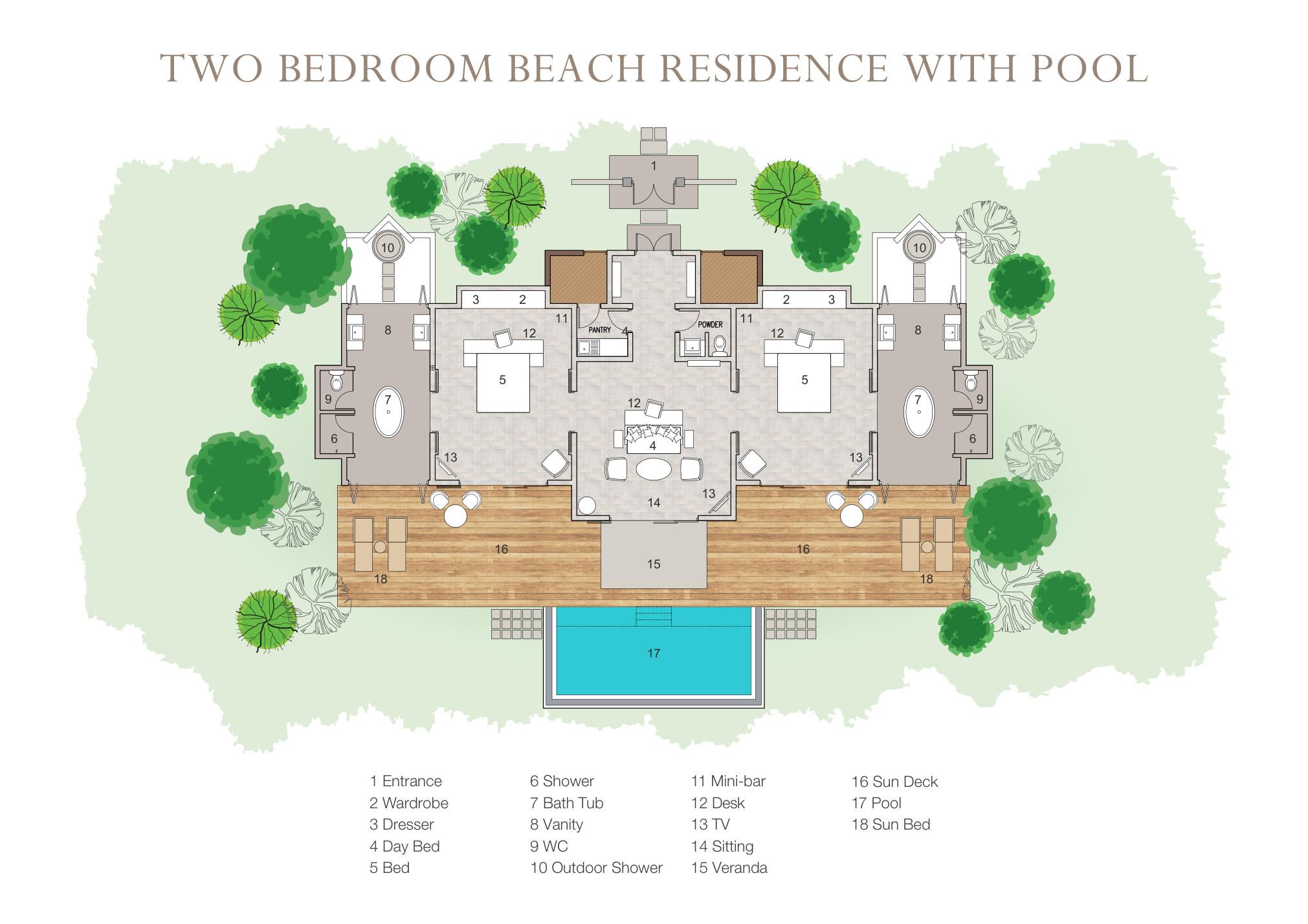 Two Bedroom Beach Residence with Pool floor plan