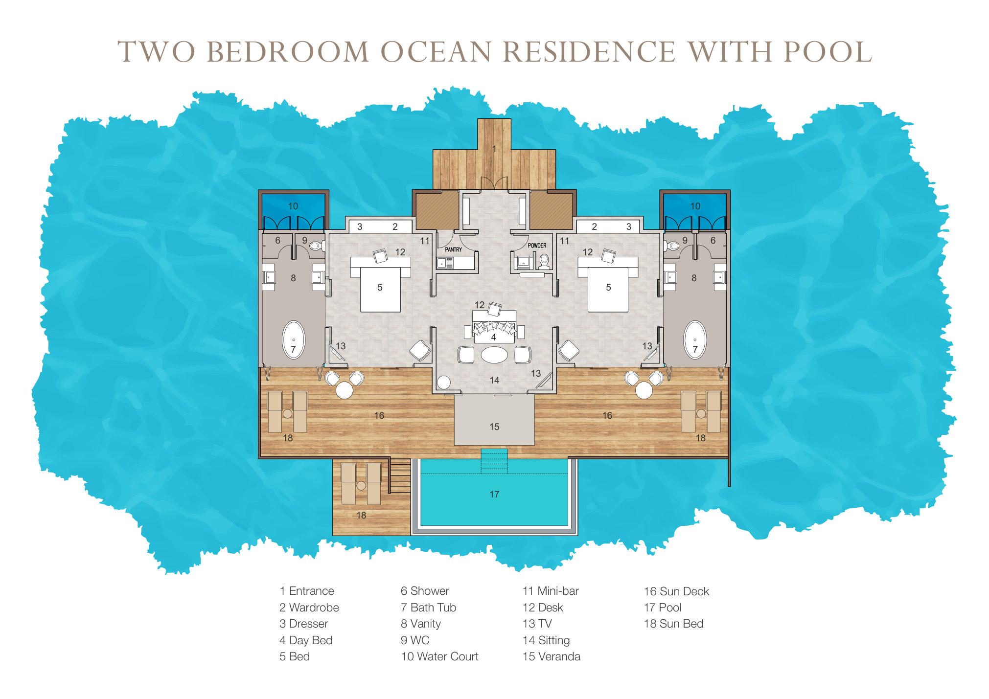 Two Bedroom Ocean Residence with Pool floor plan