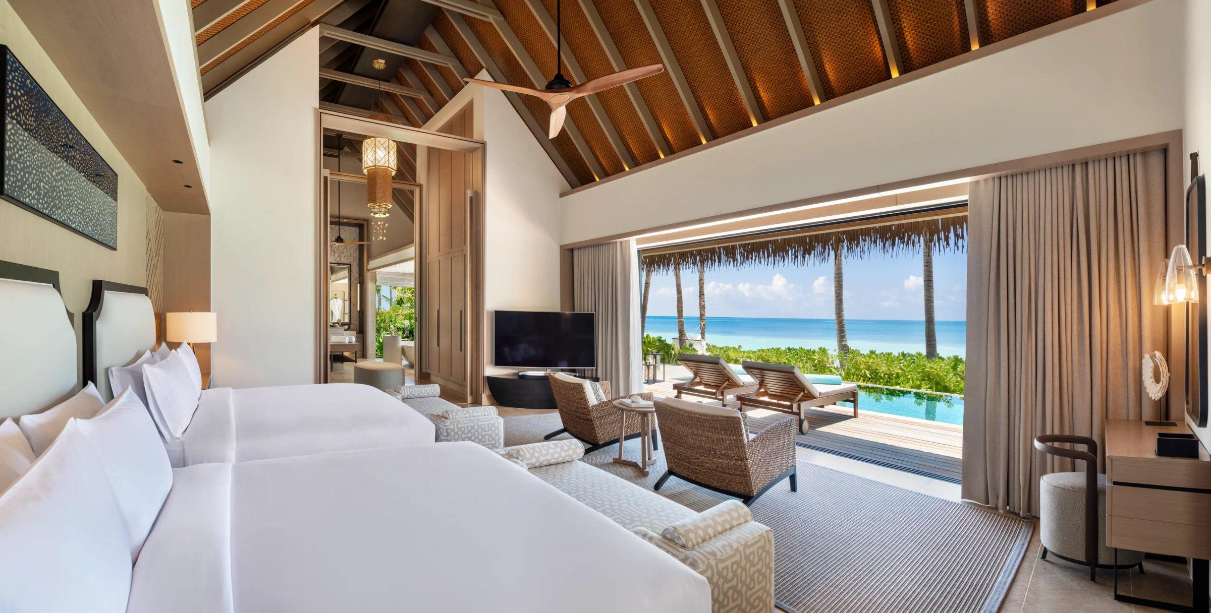 Two Queen Bedded Grand Beach Villa with Pool at Waldorf Astoria Maldives Ithaafushi