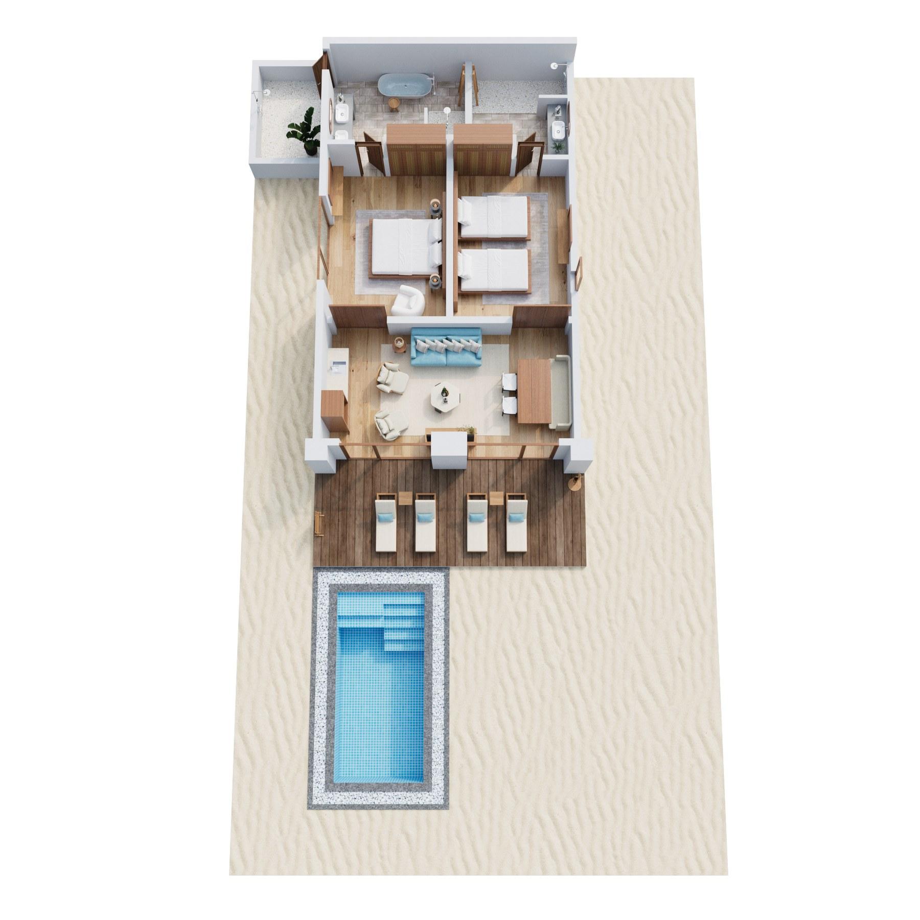 Two-Bedroom Family Villa with Pool floor plan