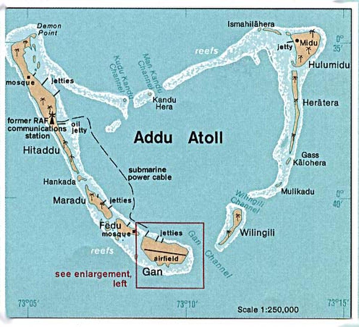 Addu Atoll, site of the British base at Gan (1976 CIA map)