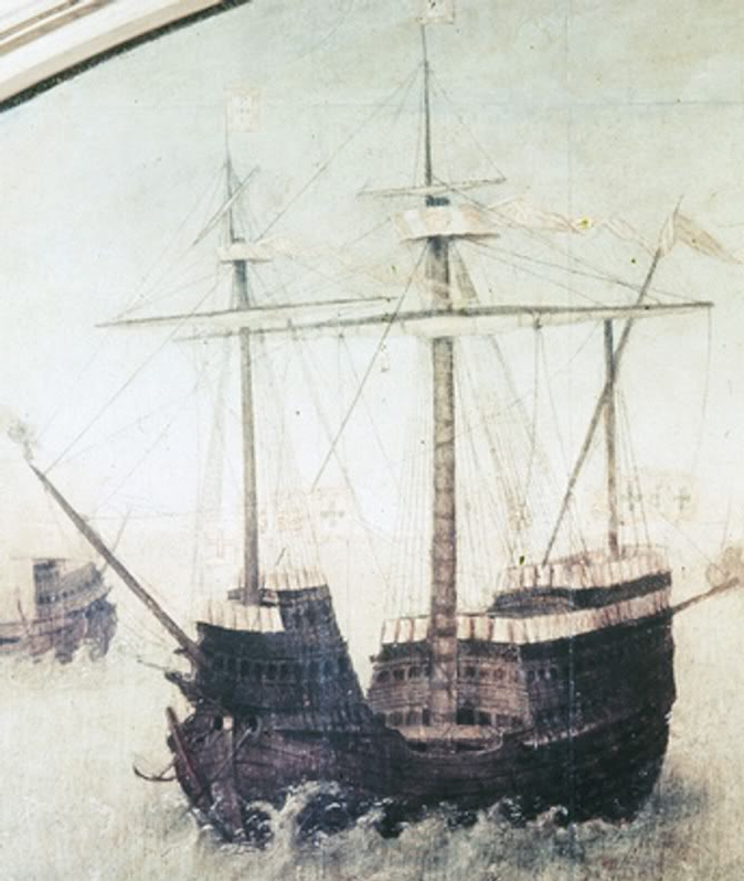 Detail of a Portuguese nau from the Retábulo de Santa Auta, c. 1520.