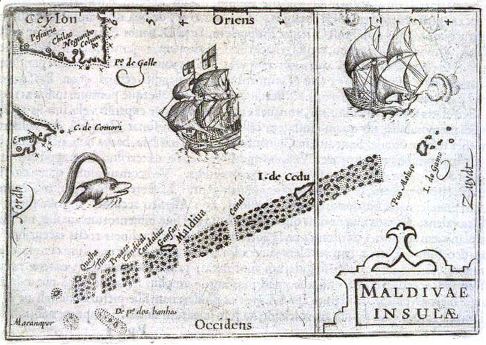 Petrus Bertius 1598 map of the Maldive Islands