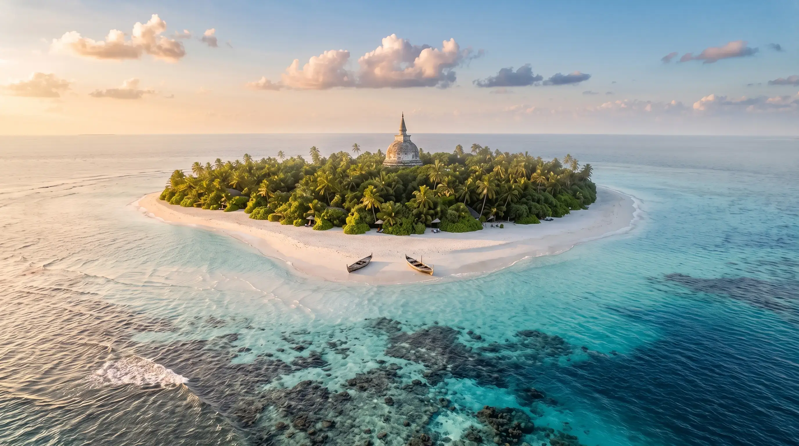 Artistic reconstruction of a coral stupa island, c. 600 CE