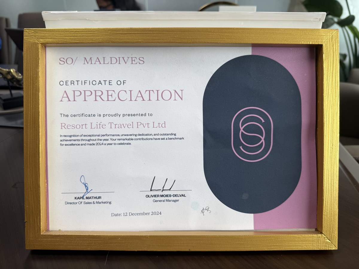 Certificate of Appreciation — SO/ Maldives (2024)